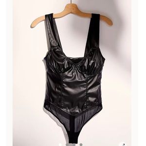 free people black leather bodysuit